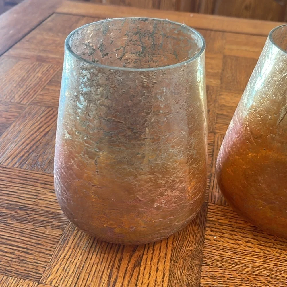 Set of two sunset, glass vases, or candleholders